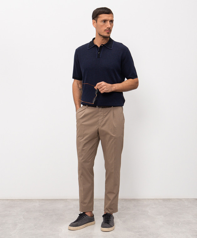 Canali Синє поло з льоном та шовком MK02462C1179 зображення 2