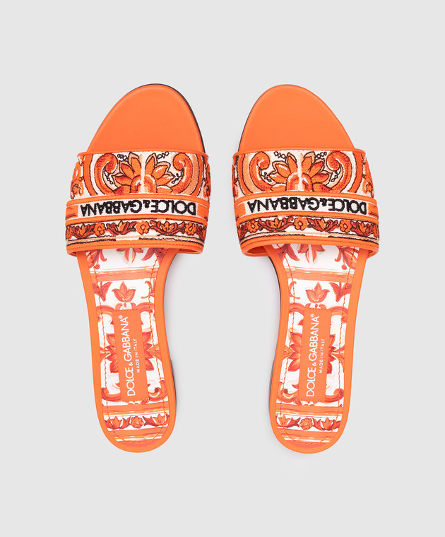 Dolce&Gabbana Помаранчеві шльопанці з вишивкою Майоліка CQ0571AV804 зображення 4