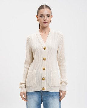 Balmain Білий кардиган з кашеміру та вовни FF0KO003KJ17