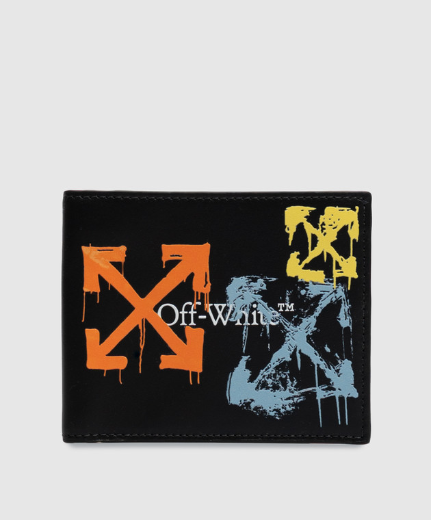 Off-White Чорне шкіряне портмоне з принтом Arrow Spray OWMNC18F26LT01