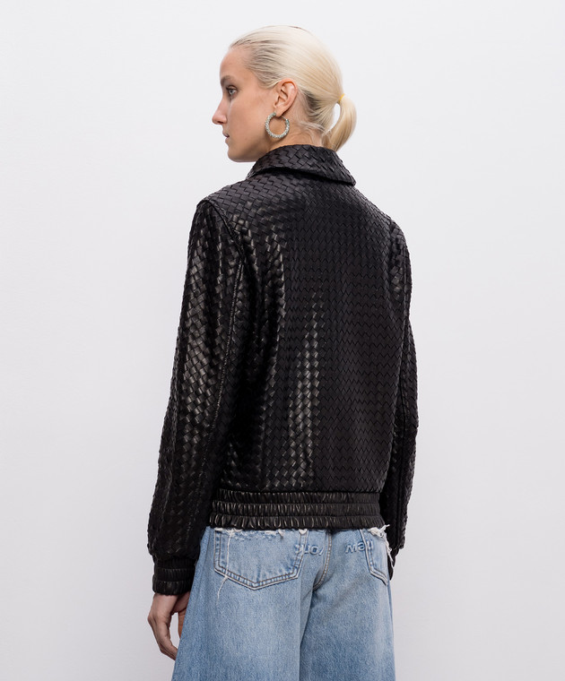 Babe Pay Pls Черная кожаная куртка с плетением 2402BOTBOTTEGA изображение 4