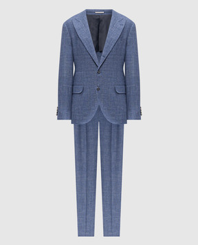 Brunello Cucinelli Синій костюм з вовни, шовку та льону MZ402LDFM5