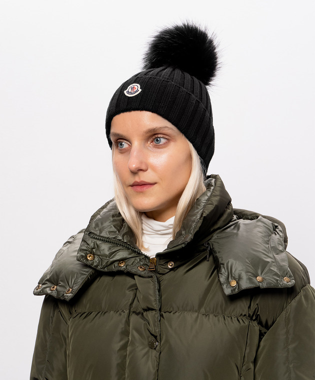 Moncler Черная шапка из шерсти с помпоном L20933B00039M1131 изображение 2