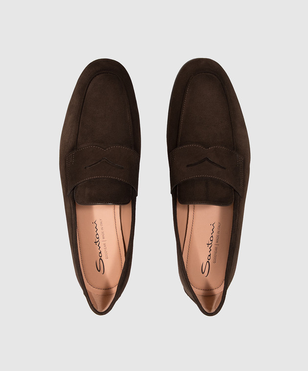 Santoni Коричневые замшевые лоферы WUNY72357SI9NAEA изображение 4