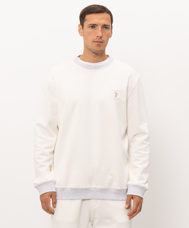Brunello Cucinelli Свитшот цвета айвори с вышивкой MM8263390G изображение 3
