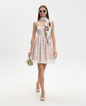 Dolce&Gabbana Біла сукня міні в квітковий принт з мереживом F60F9THS5UB