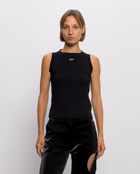 Off-White Чорний топ в рубчик з вишивкою логотипа 2FA00673T