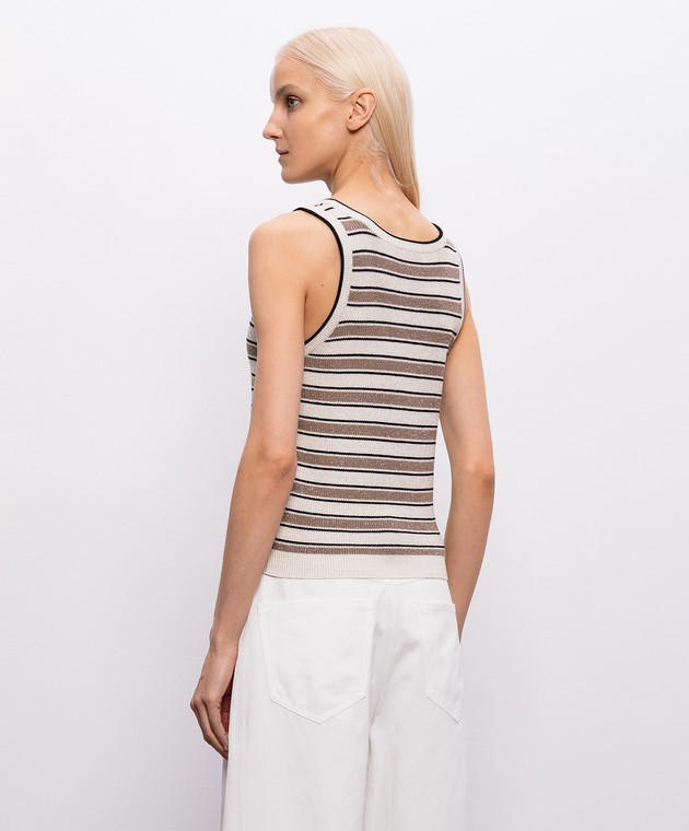 Brunello Cucinelli Майка кольору айворі в смужку з люрексом MAZ263800P зображення 4