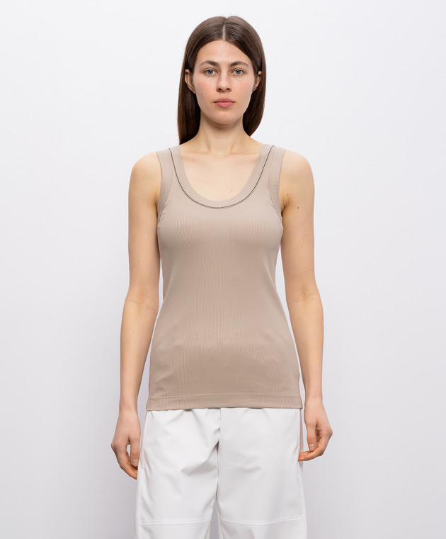 Brunello Cucinelli Бежева майка з ланцюжком моніль MG902FP100 зображення 3