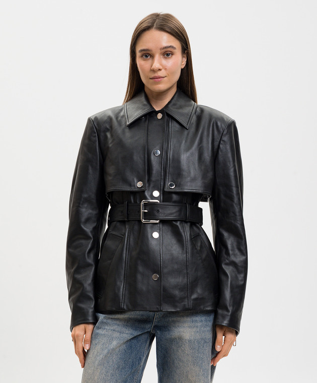 Max Mara Sportmax Черная кожаная куртка SPSTENZONE изображение 4