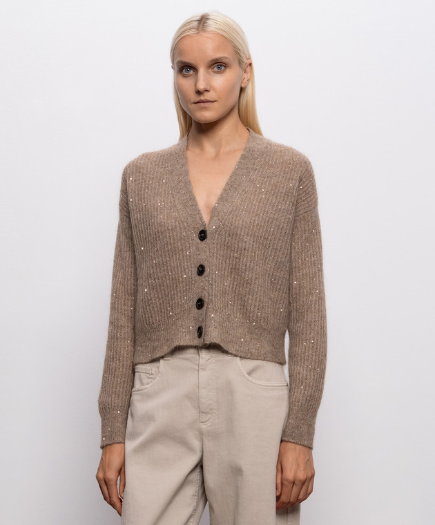 Brunello Cucinelli Коричневый кардиган с шерстью с пайетками MPG737816 изображение 3