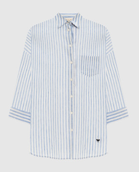Max Mara Weekend Блакитна сорочка PANETTO з льону в смужку WKDPANETTO