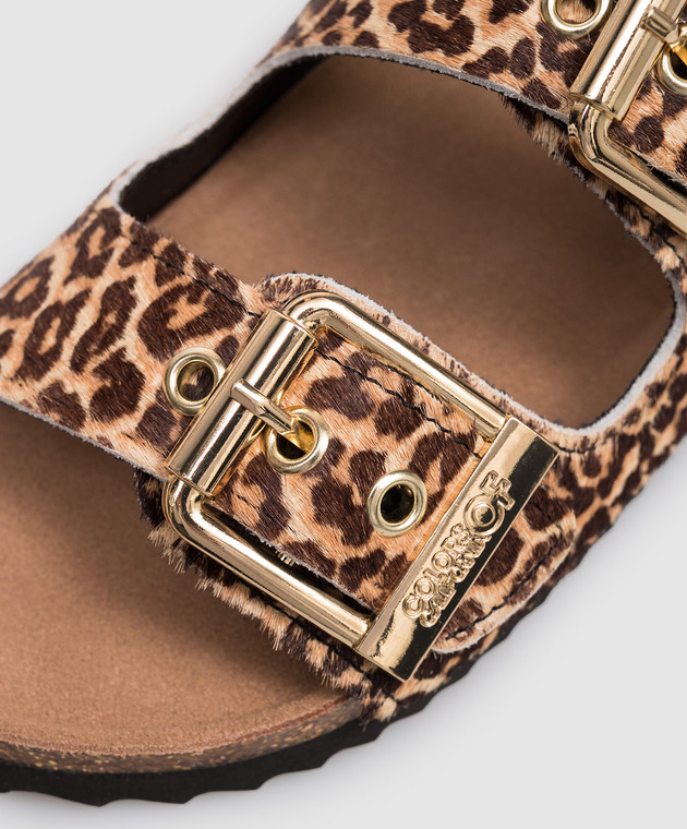 Colors of California Коричневые кожаные шлепанцы SLOFI с леопардовым принтом HCBIO502 изображение 5