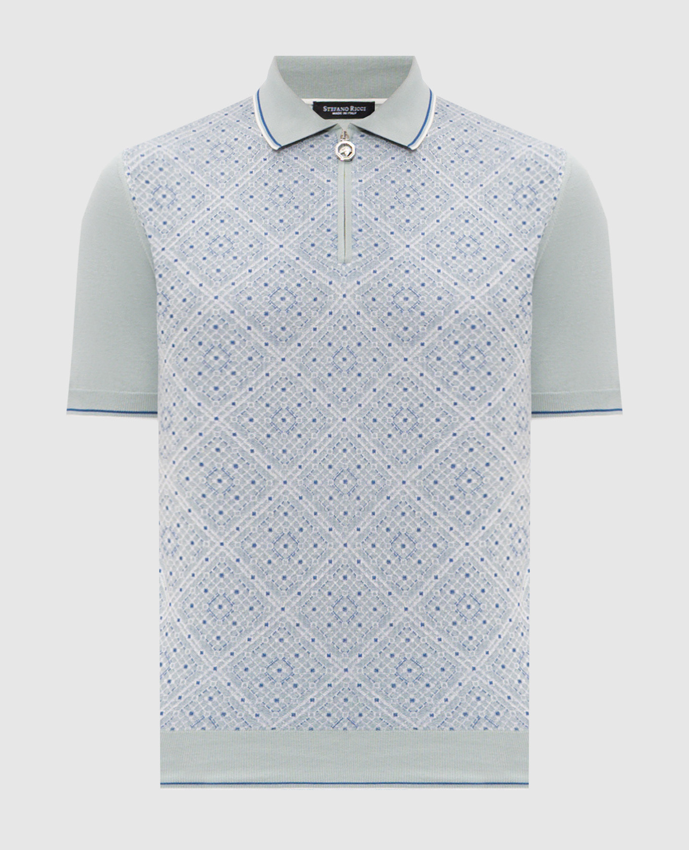 

Зеленое поло с шелком в геометрическом узоре, Зеленый, Поло