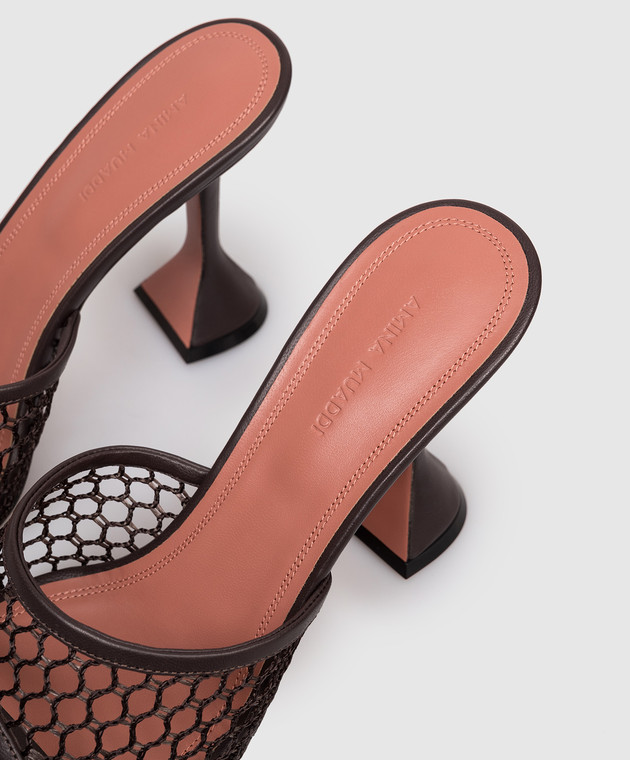 Amina Muaddi Коричневі шкіряні мюлі Lupita 13S361173LUP зображення 5