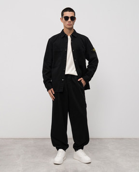 Stone Island Чорна сорочка з патчем логотипа K2S151200025S0184