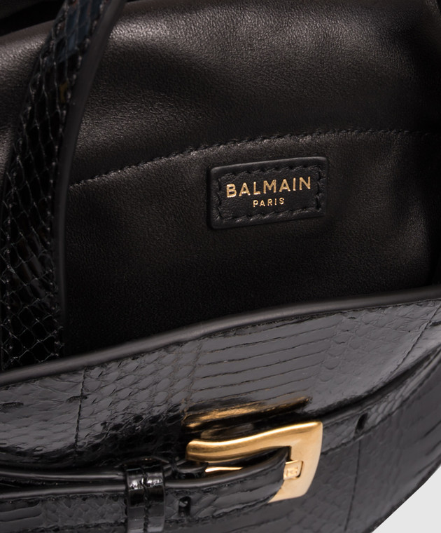 Balmain Чорна глянцева сумка-міні Shuffle зі шкіри рептилії HN1DP017LELP зображення 4