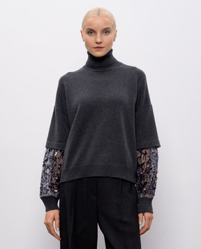 Brunello Cucinelli Серый свитер из кашемира с пайетками M12730003