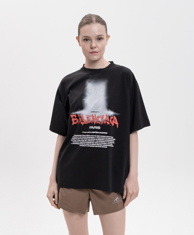Balenciaga Черная футболка с контрастным принтом логотипа 871733TUVO4 изображение 3