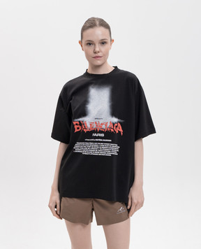 Balenciaga Черная футболка с контрастным принтом логотипа 871733TUVO4