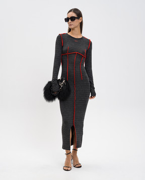 Off-White Серое меланжевое платье миди с логотипом 2DB54ZF25JER001