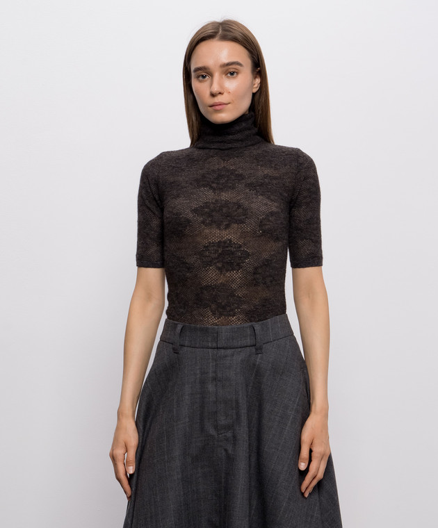 Brunello Cucinelli Темно-коричневый топ в узоре MFR491704P изображение 3