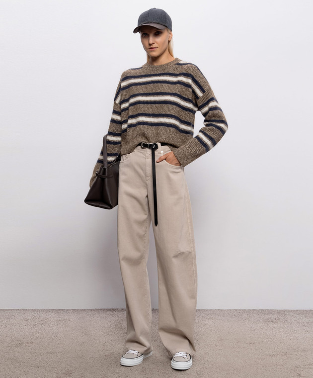 Brunello Cucinelli Коричневий джемпер з кашеміром та вовною в смужку MTX767910 зображення 2