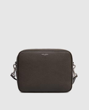 Saint Laurent Коричневая кожаная сумка с принтом логотипа 862255AAF98