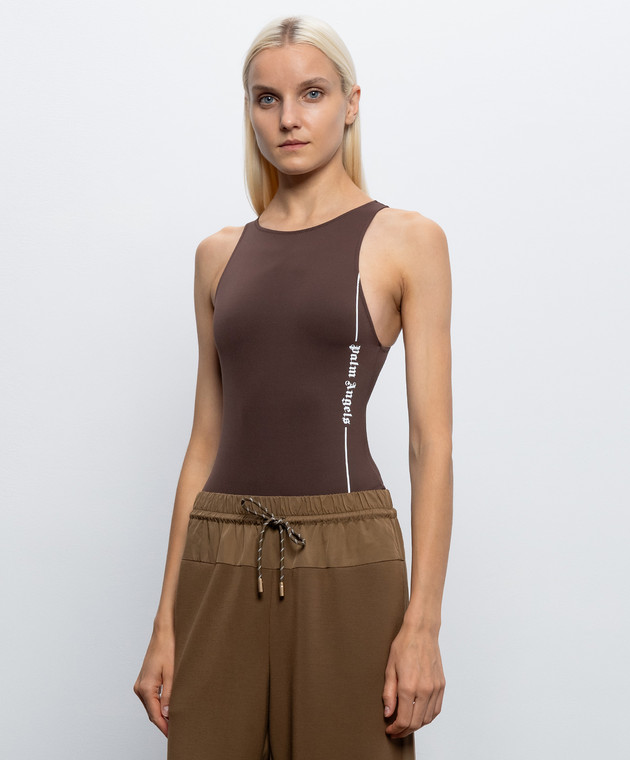Palm Angels Коричневый боди с принтом логотипа PLA1UWBD01SI изображение 3
