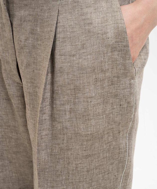 Peserico Коричневые брюки из льна с отворотами P04316V02598 изображение 5