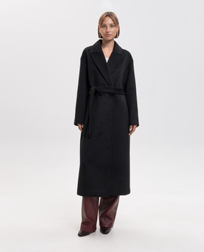 Twinset Черное двубортное пальто с шерстью 262AP2140
