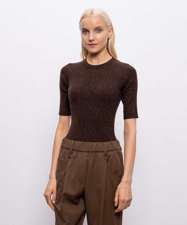 Brunello Cucinelli Коричневый топ с кашемиром в рубчик M9A822200P изображение 3