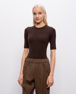 Brunello Cucinelli Коричневий топ з кашеміром в рубчик M9A822200P