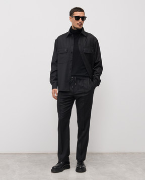 Dolce&Gabbana Чорна сорочка з вовни в смужку G5OG7TFR2ZX