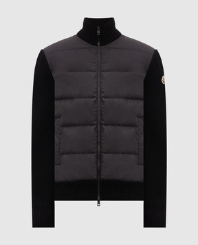 Moncler Черная комбинированная куртка с шерстью L20919B00027M1131