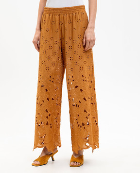 Ermanno Scervino Life Коричневые ажурные брюки с вышивкой D484P603QYD