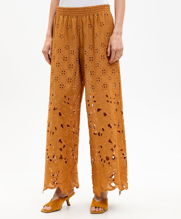 Ermanno Scervino Life Коричневі ажурні штани з вишивкою D484P603QYD зображення 3