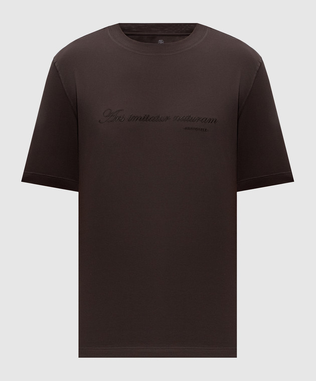 Brunello Cucinelli Темно-коричневая футболка с вышивкой M0B138518