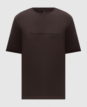 Brunello Cucinelli Темно-коричневая футболка с вышивкой M0B138518