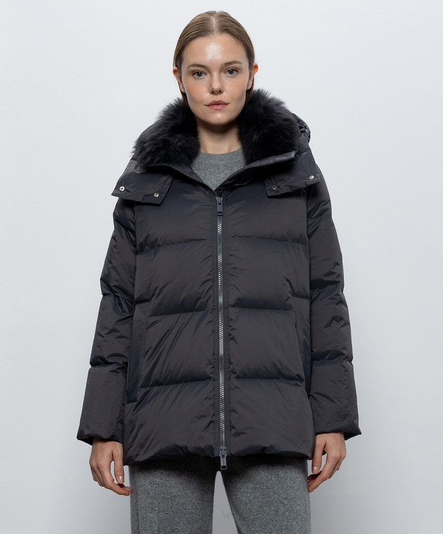 Yves Salomon Army Серый пуховик с мехом лисы 24WFM01576U06W изображение 3