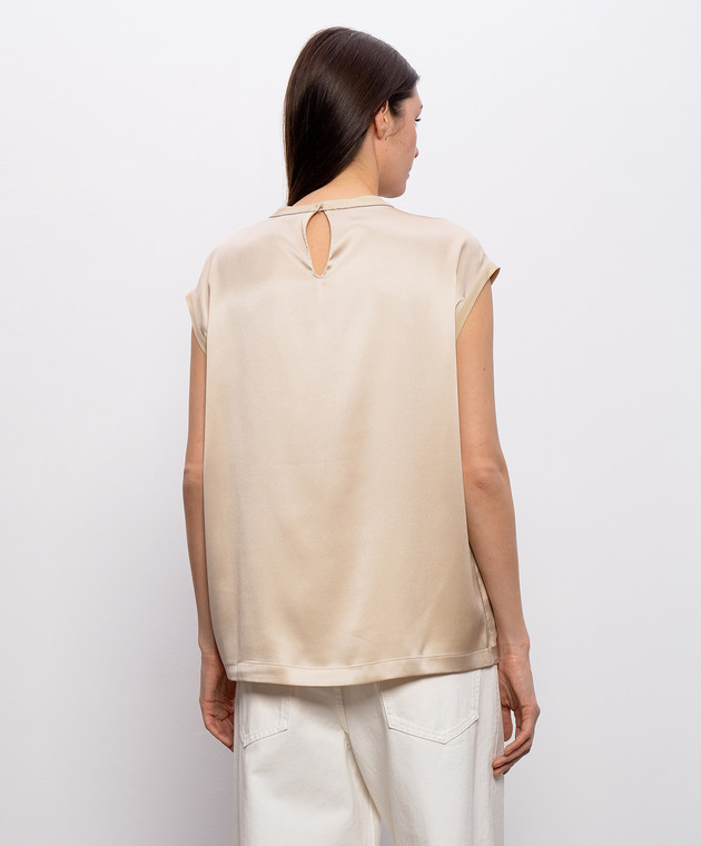Brunello Cucinelli Бежевый топ из шелка MPC59EH500 изображение 4