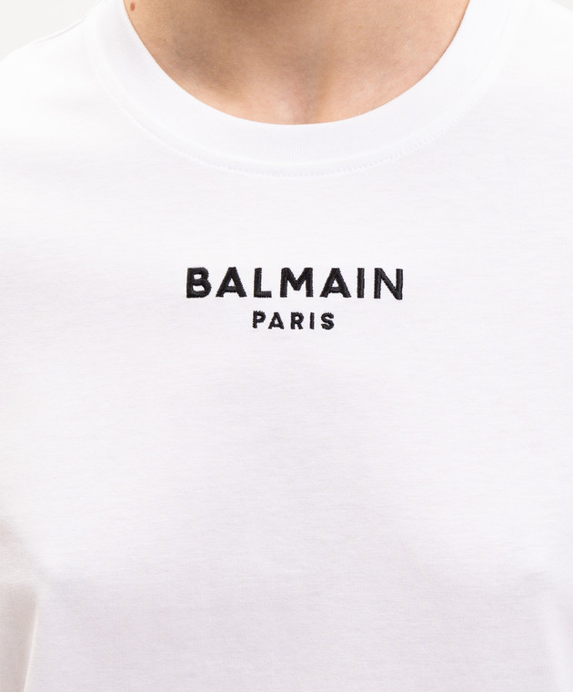 Balmain Белая футболка с вышивкой логотипа HF1EF000BD10 изображение 5