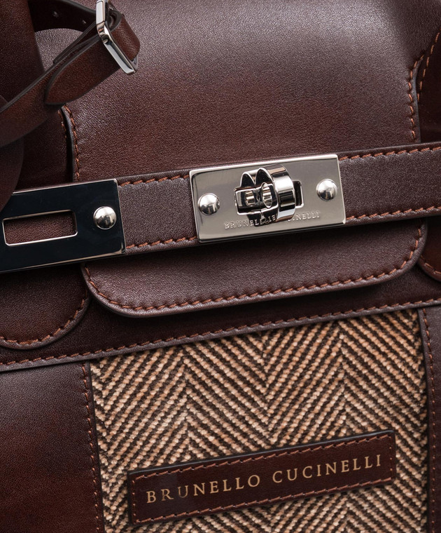 Brunello Cucinelli Коричневая комбинированная дорожная сумка MBROBU071 изображение 4