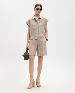 Peserico Бежевая рубашка из льна с короткими рукавами S0316602606
