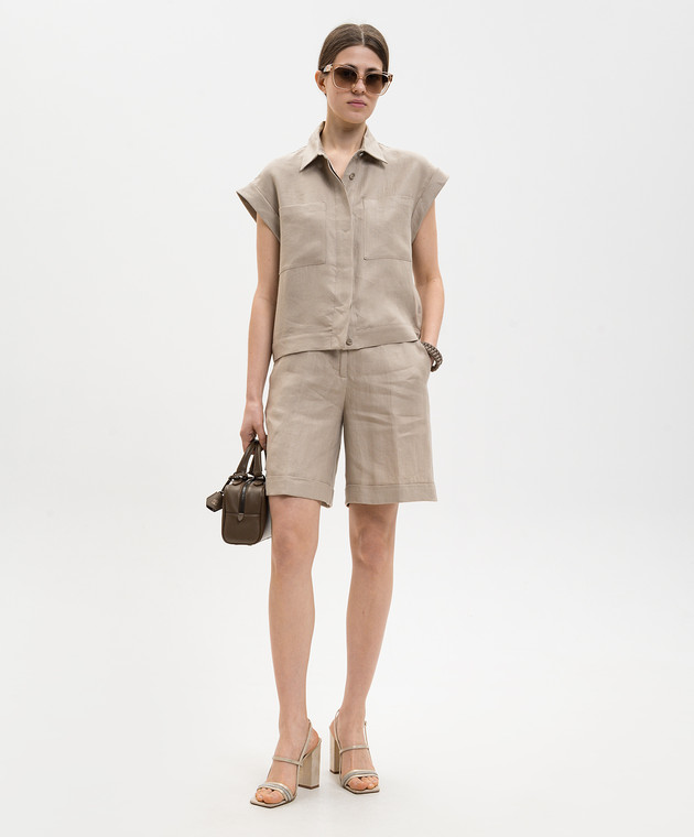 Peserico Бежева сорочка з льону з короткими рукавами S0316602606 зображення 2
