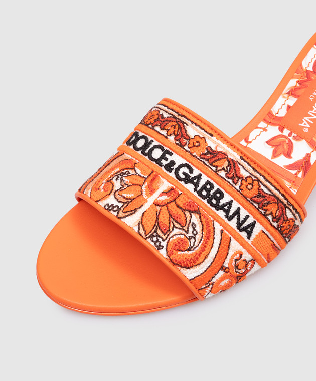 Dolce&Gabbana Оранжевые мюли с вышивкой Майолика CR1748AV804 изображение 5