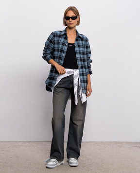 Off-White Синя куртка в стилі сорочки в клітинку 2FG00659T