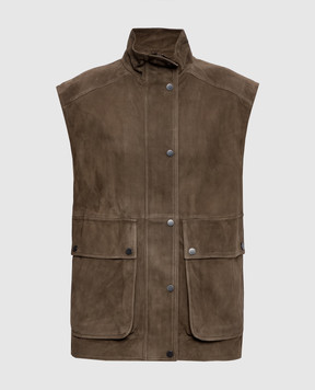 Brunello Cucinelli Коричневий замшевий жилет з ланцюжком моніль MPCAI7972