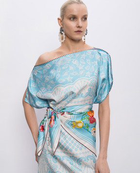 MANTERO 1902 Блакитна хустка Petals & Pies із шовку 0904F0030G56414