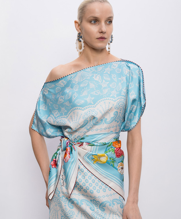 MANTERO 1902 Блакитна хустка Petals & Pies із шовку 0904F0030G56414 зображення 2